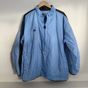 VTG Starter Windbreaker Pullover Half Zip Jacket Spell Out Vented LT Blue XL
